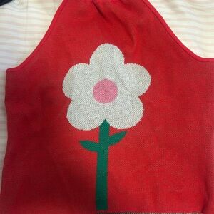 REVOLVE Red Knit Tank with White Flower Motif